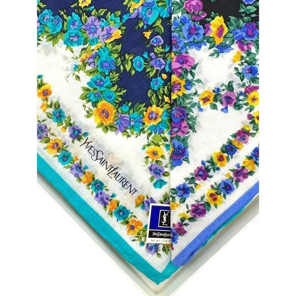 NIB Vintage Yves Saint Laurent YSL Floral Handkerchiefs 3pc Set - Picture 7 of 8